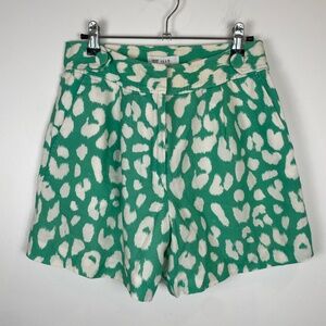 Milly Green Leopard Print Linen Blend Shorts Size 0 Summer Resort Spring